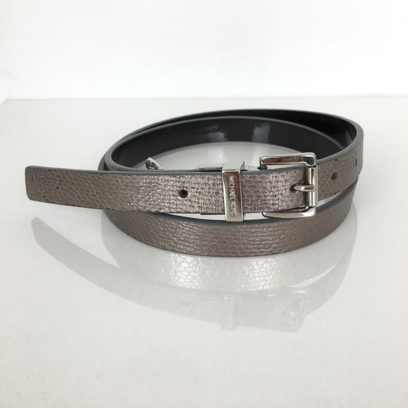 MICHAEL Michael Kors Accessories - Michael Kors Thin Reversible Belt Black Patent Leather Silver Snakeskin Size L